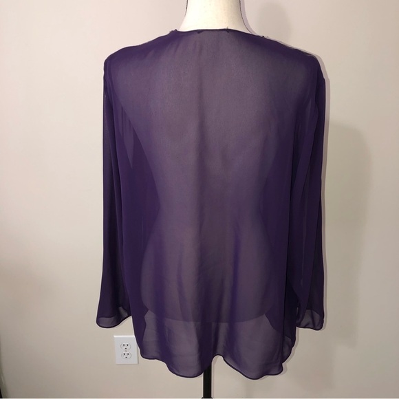 Sheer Purple Open Wrap Cover Purple Sequins Laser Cut Long Sleeve Top Jacket - Picture 6 of 10
